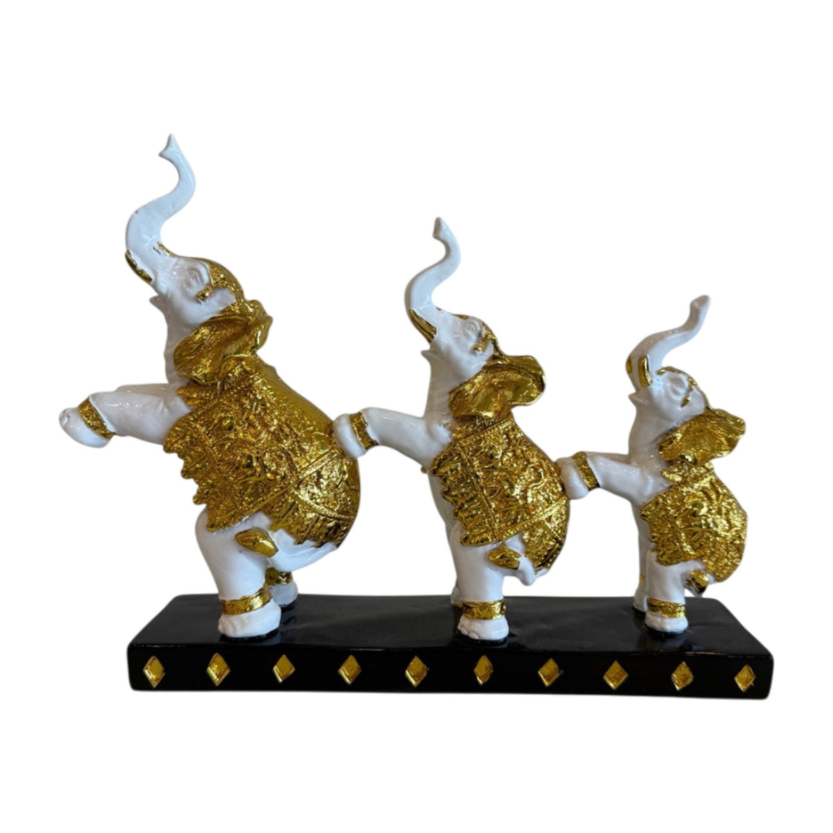 3-Piece Dancing Elephant Figurine - Gold and White