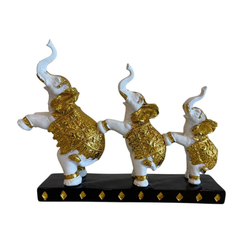 3-Piece Dancing Elephant Figurine - Gold and White