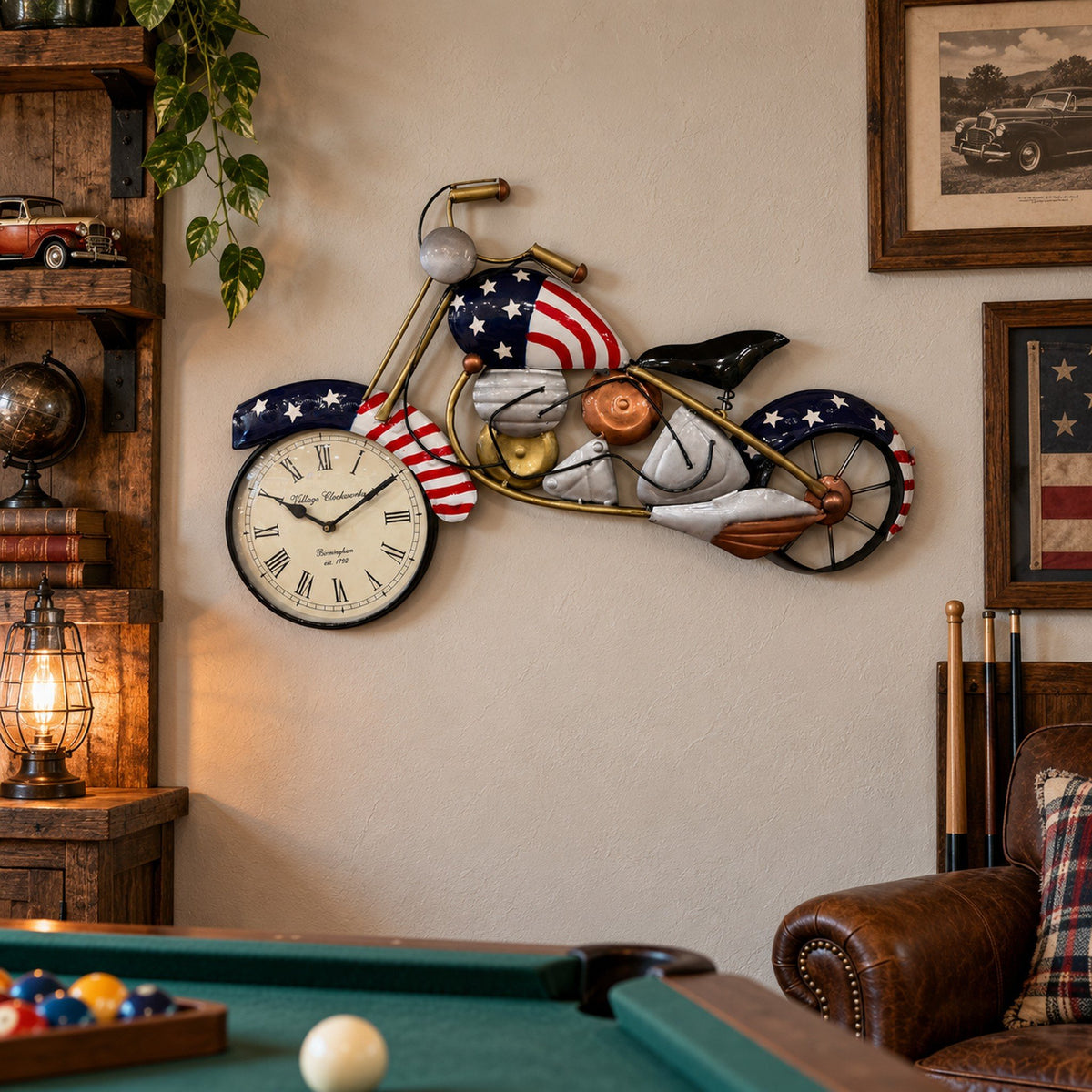 American Flag Motorcycle Wall Clock Decor room decor idea