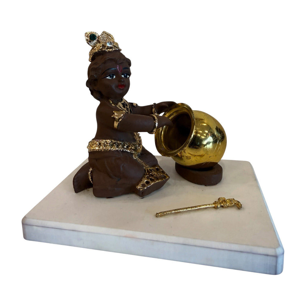 Baby Krishna Brown Figurine with Butter Pot