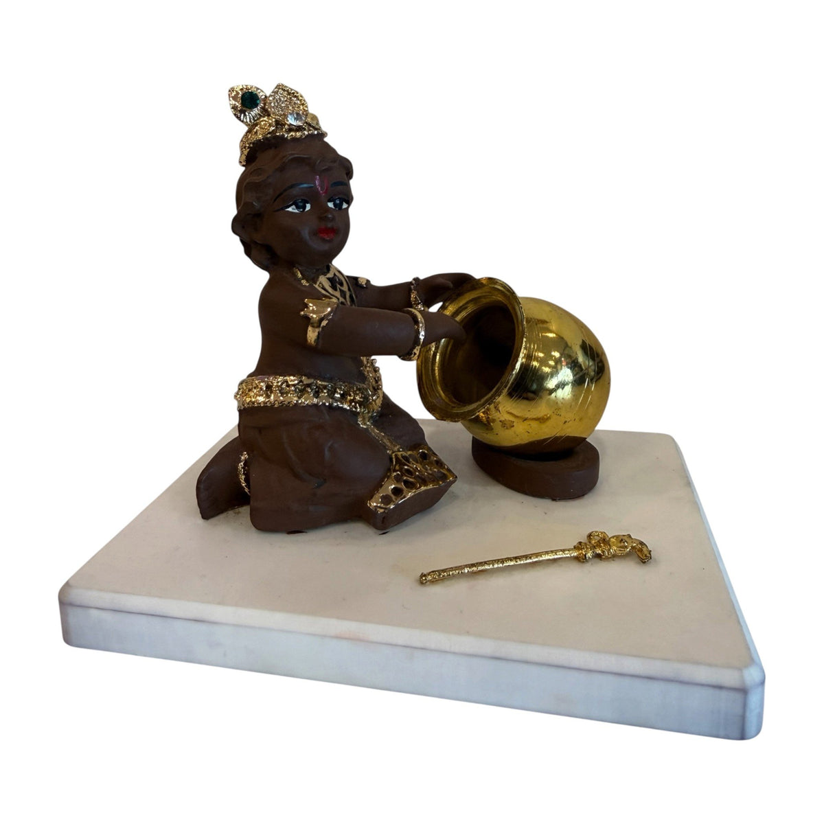Baby Krishna Brown Figurine with Butter Pot