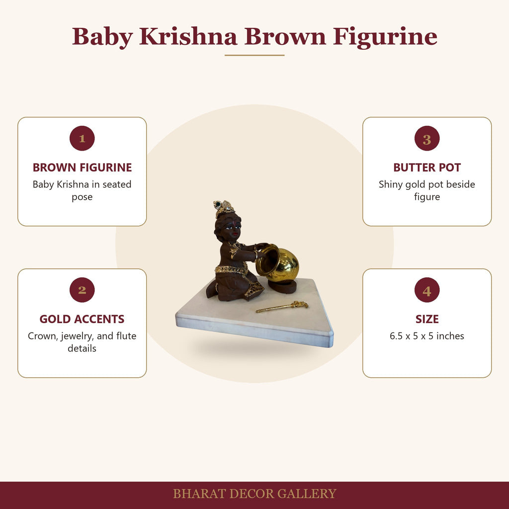 Baby Krishna Brown Figurine with Butter Pot - features
