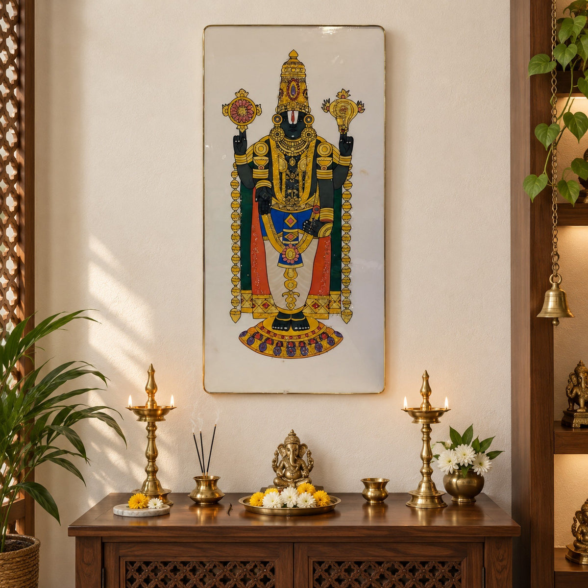 Balaji Venkateswara Wall Art - 26 x 38 in displayed in a home setting