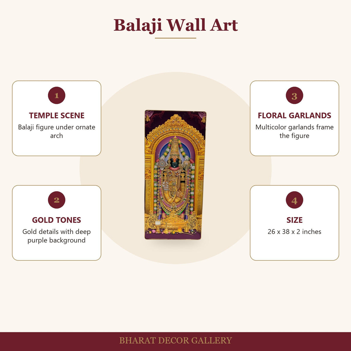 Balaji Wall Art - 24 x 36 Inch Temple Scenery - features