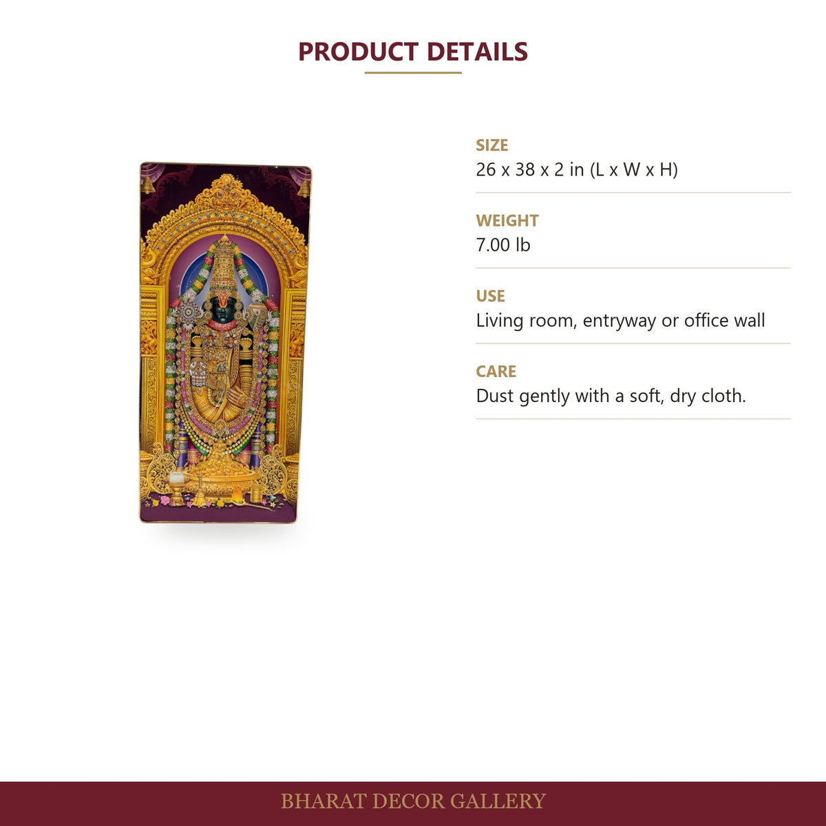 Balaji Wall Art - 24 x 36 Inch Temple Scenery - size and details