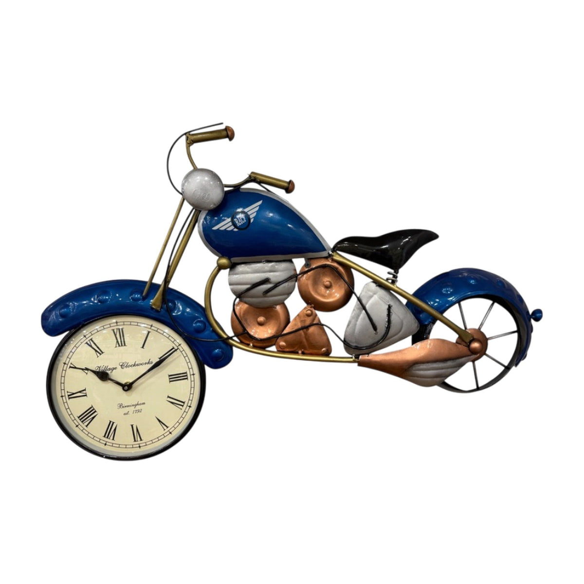 Blue Motorcycle Wall Clock Decor - 28 Inch