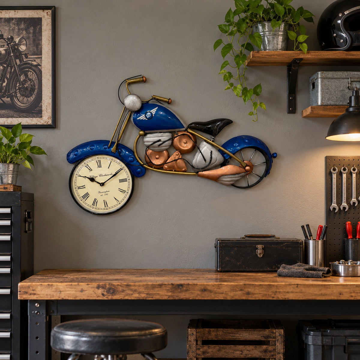 Blue Motorcycle Wall Clock Decor - 28 Inch room decor idea