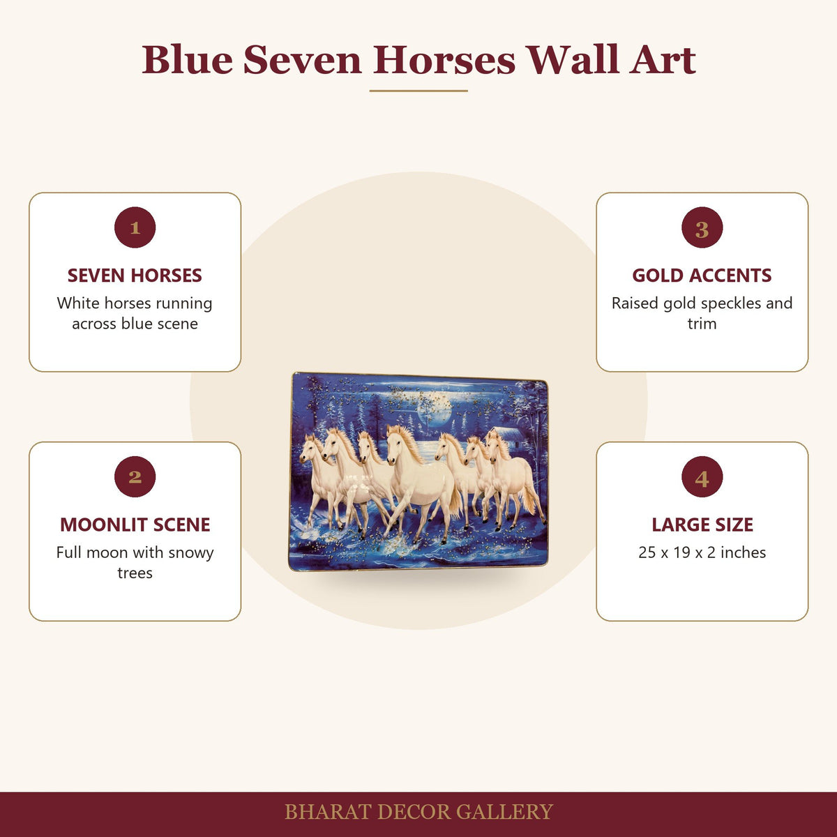 Blue Seven Horses Wall Art - 25 x 19 Inch - features