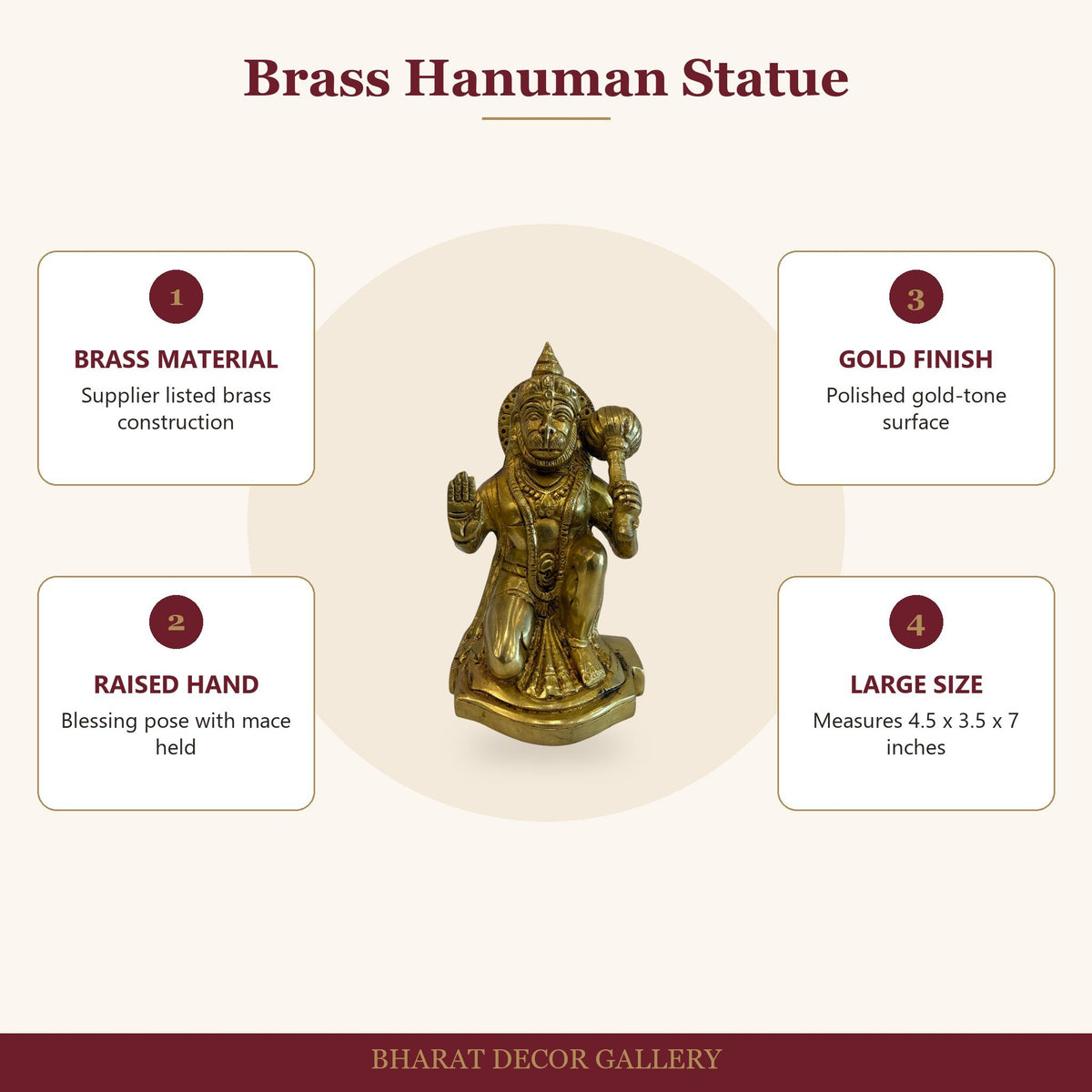 Brass Hanuman Statue - Large - features
