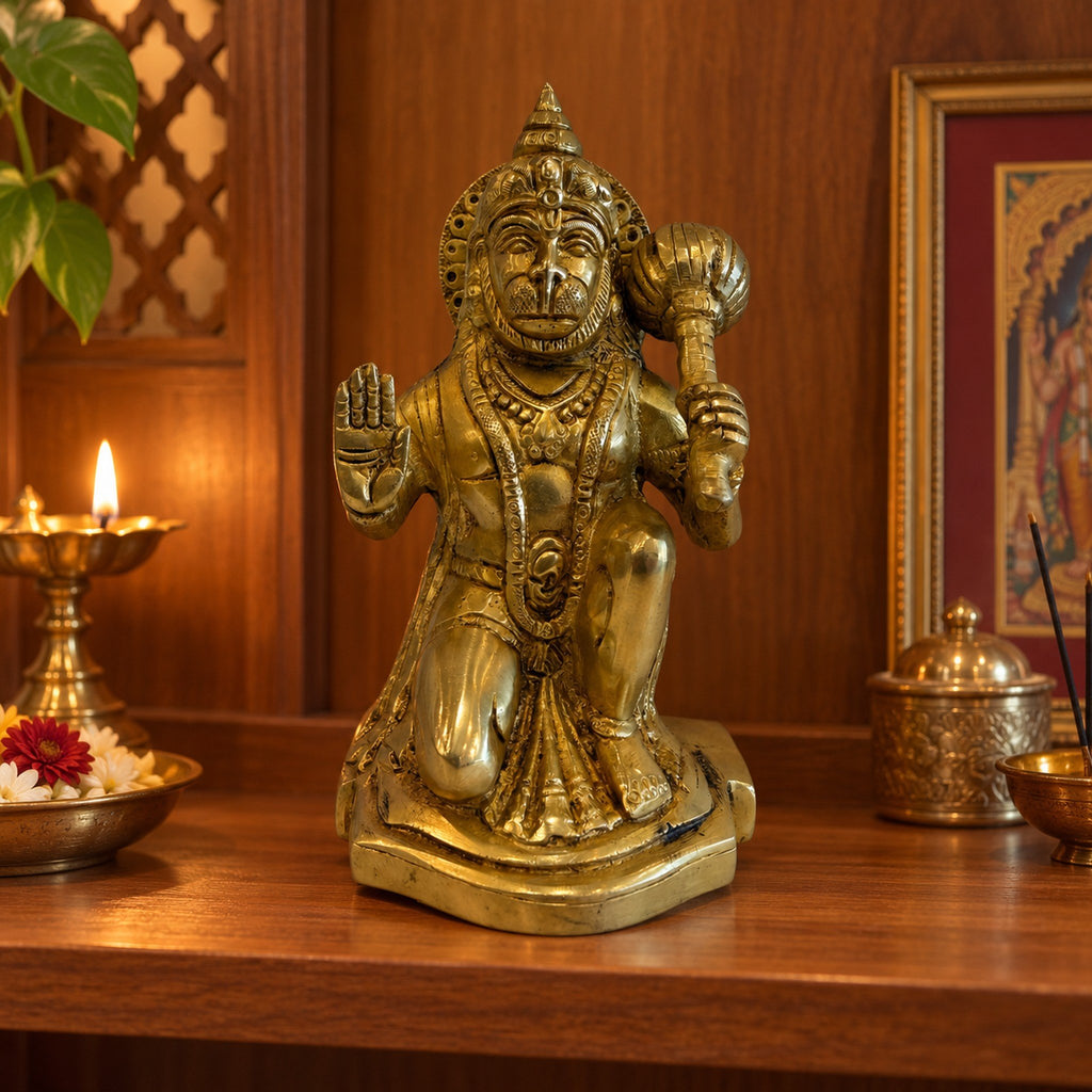 Brass Hanuman Statue - Large displayed in a home setting