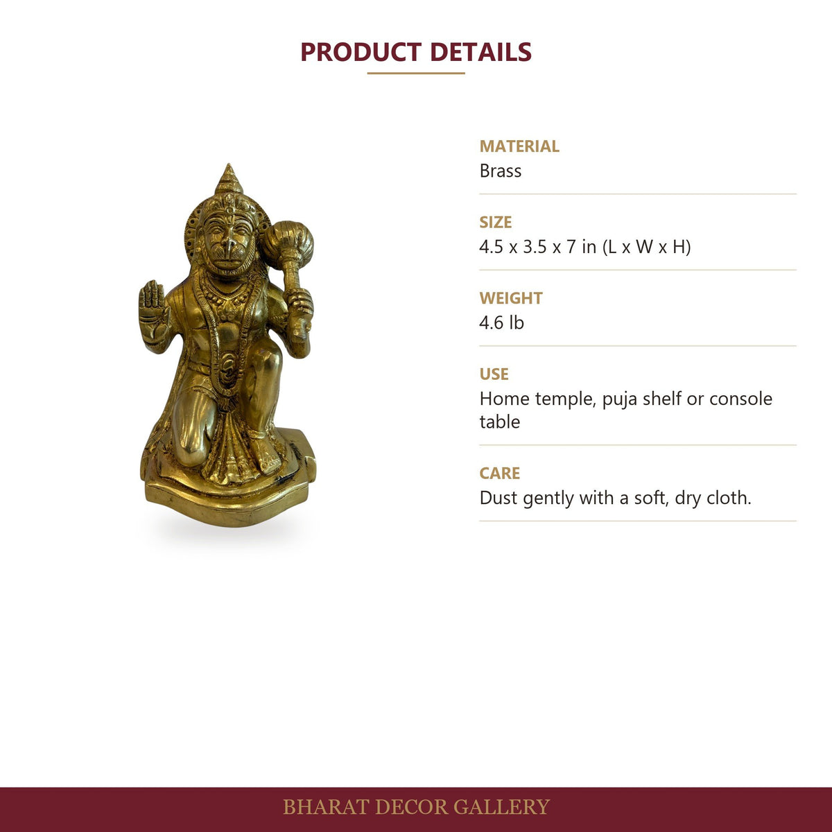 Brass Hanuman Statue - Large - size and details
