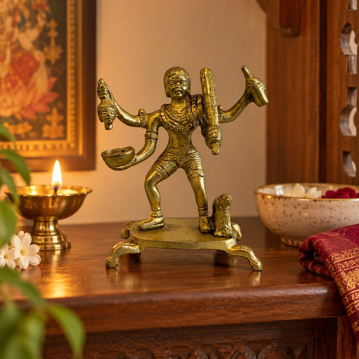 Brass Kali Mata Statue - Large displayed in a home setting