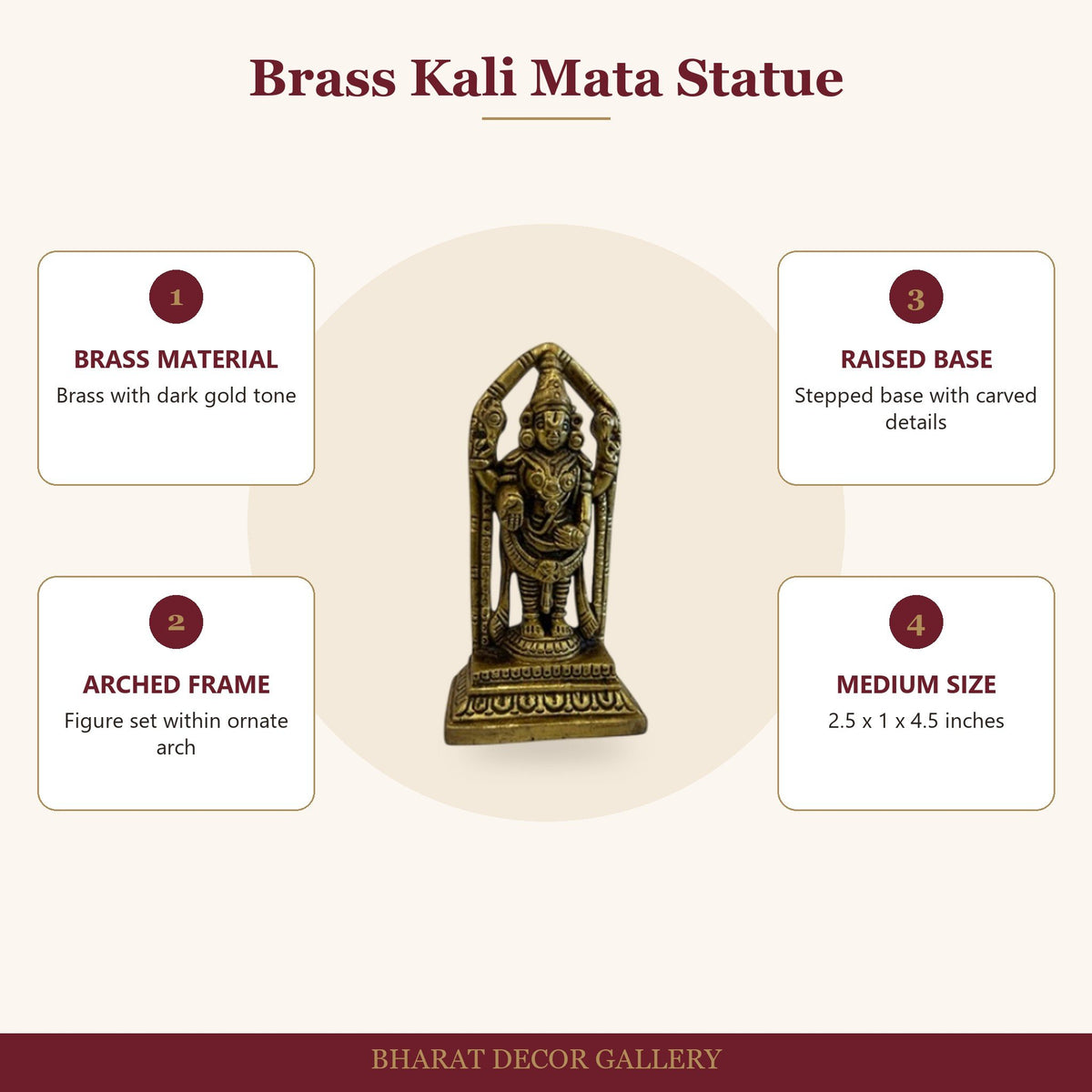 Brass Kali Mata Statue - Medium - features