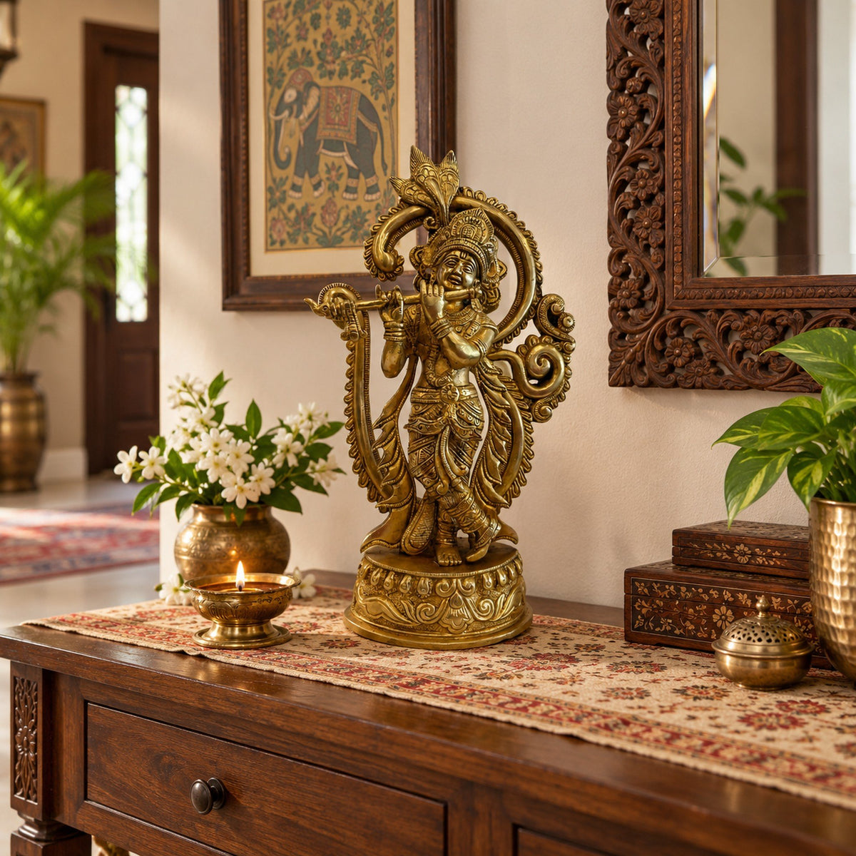 Brass Krishna Statue - Large room decor idea