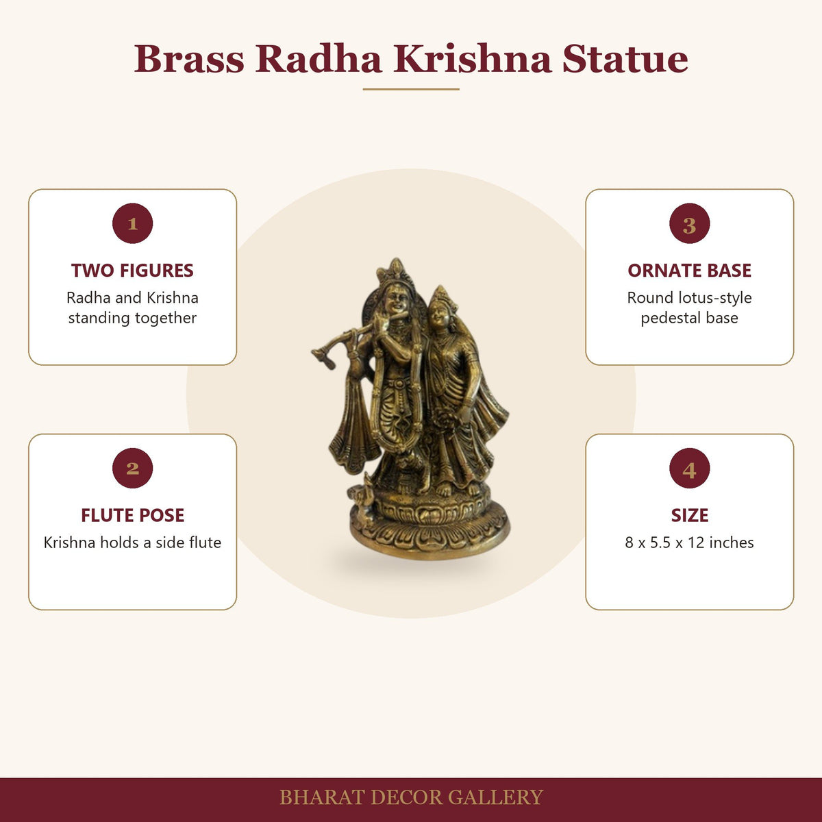 Brass Radha Krishna Statue - Large - features