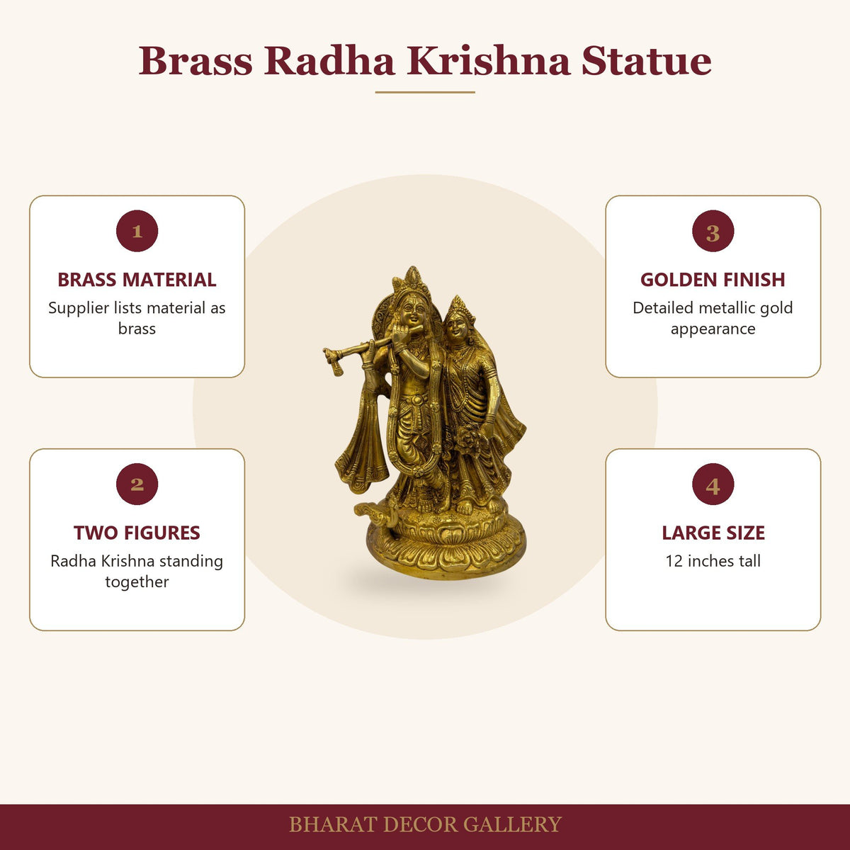 Brass Radha Krishna Statue - Large - features