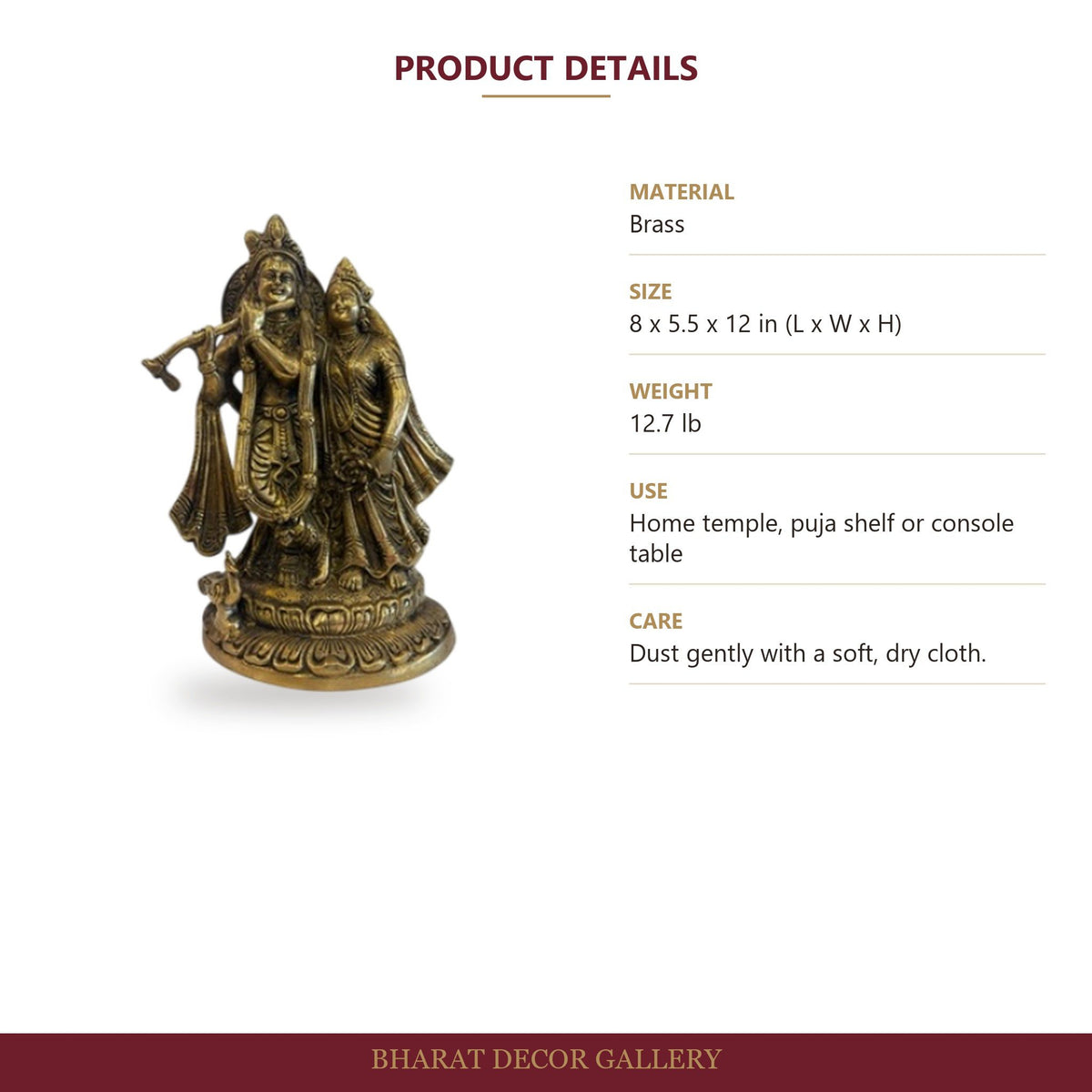 Brass Radha Krishna Statue - Large - size and details