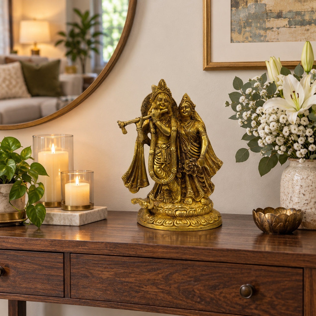 Brass Radha Krishna Statue - Large room decor idea