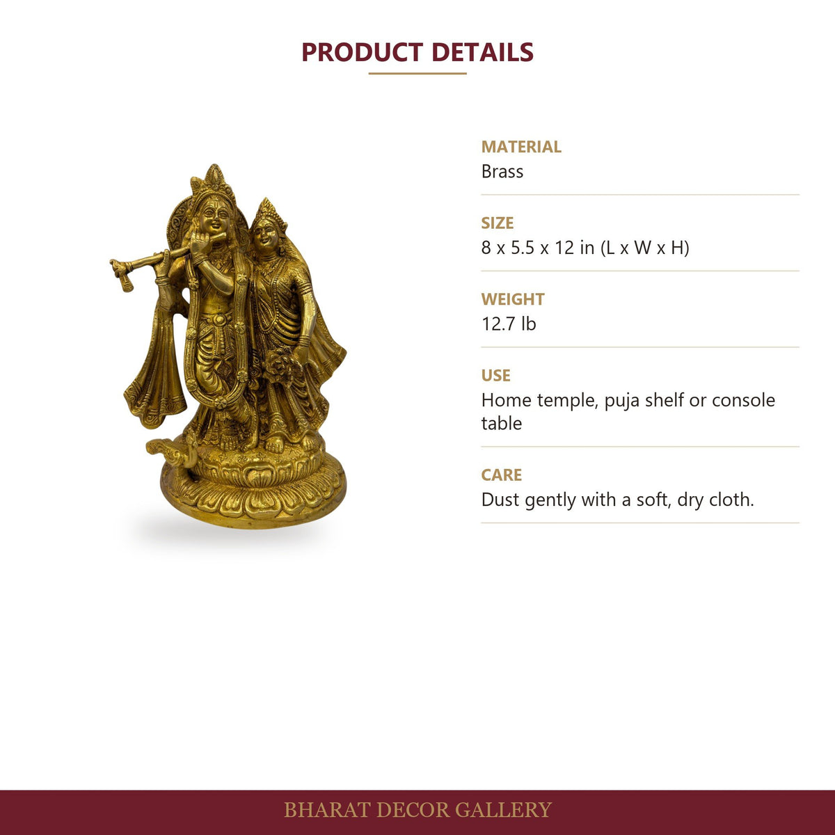 Brass Radha Krishna Statue - Large - size and details