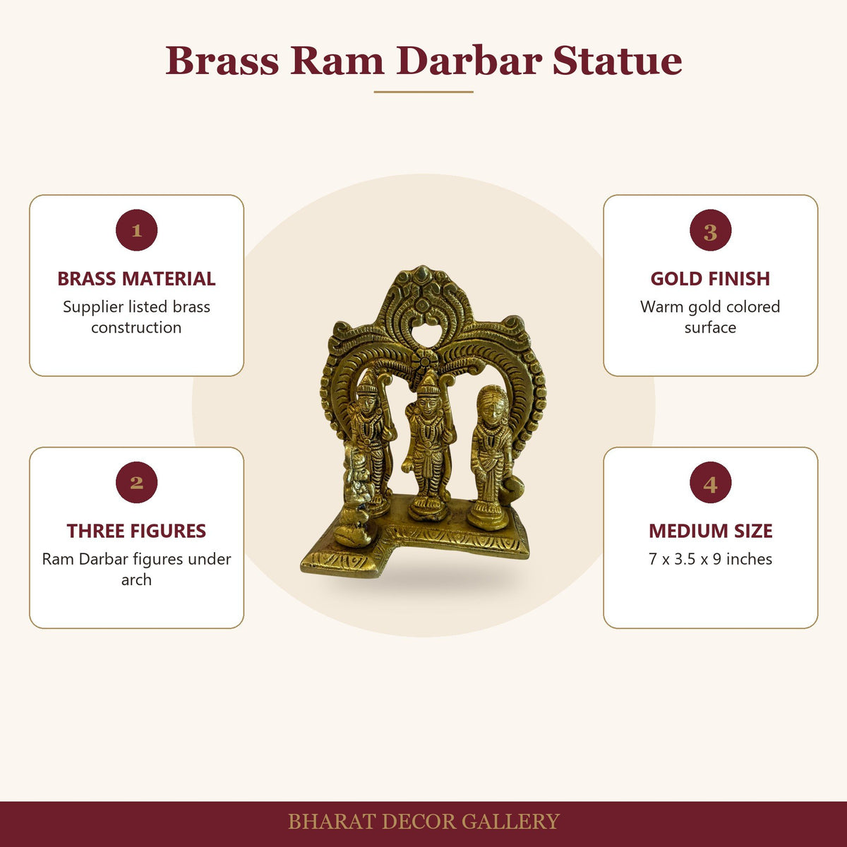 Brass Ram Darbar Statue - Medium - features