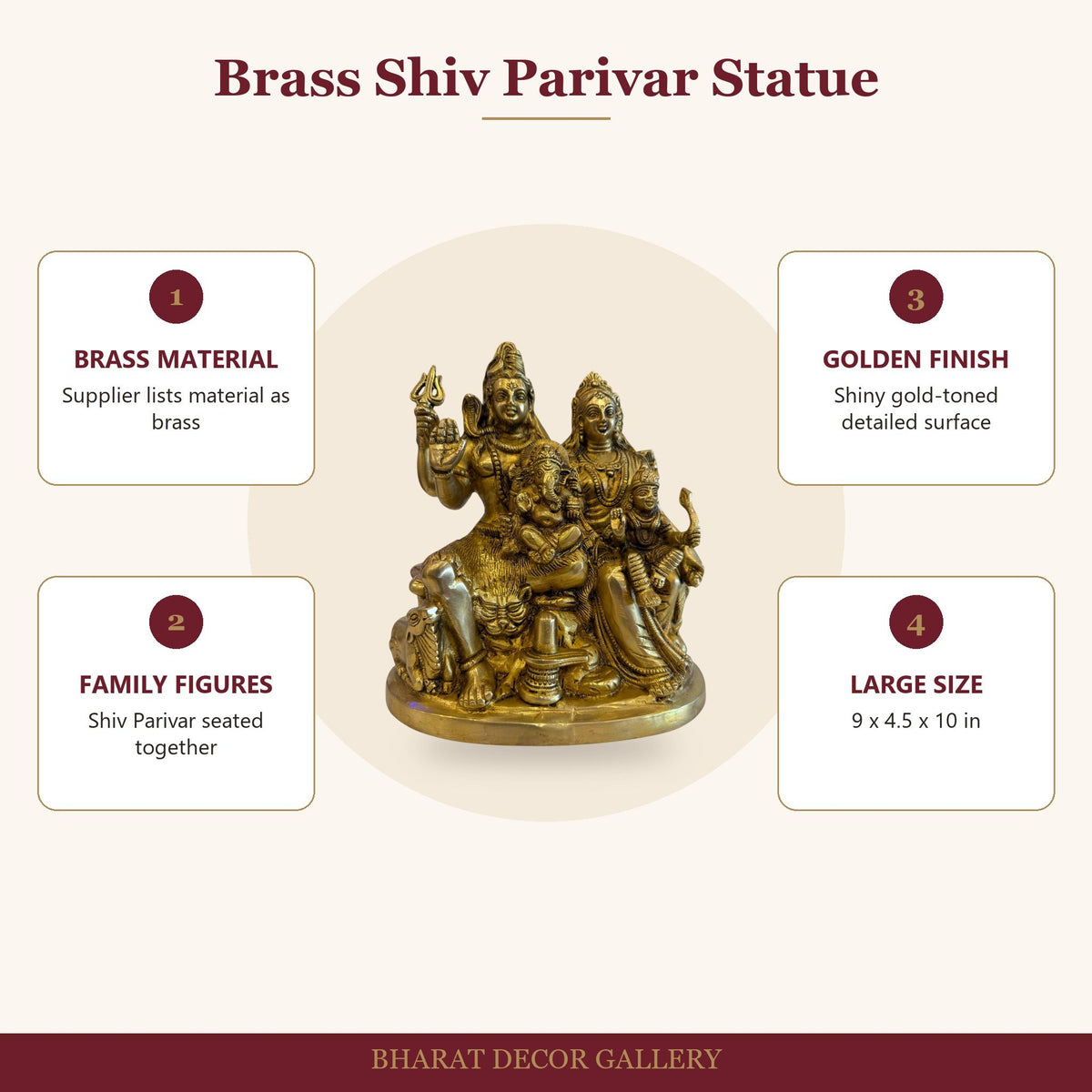 Brass Shiv Parivar Statue - Large - features