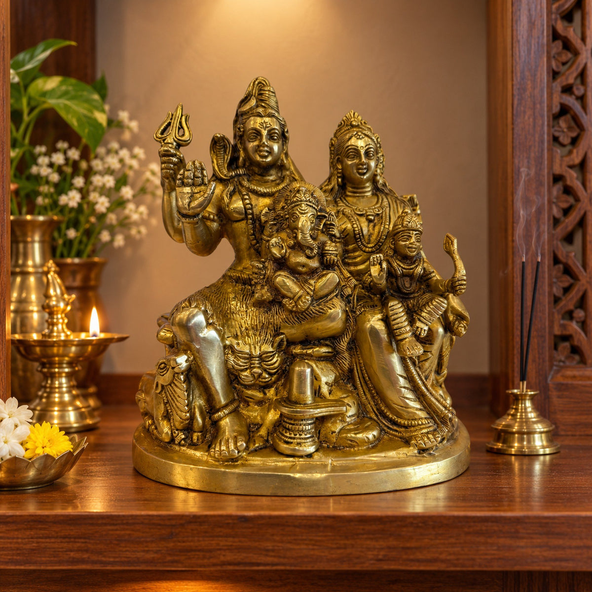 Brass Shiv Parivar Statue - Large displayed in a home setting