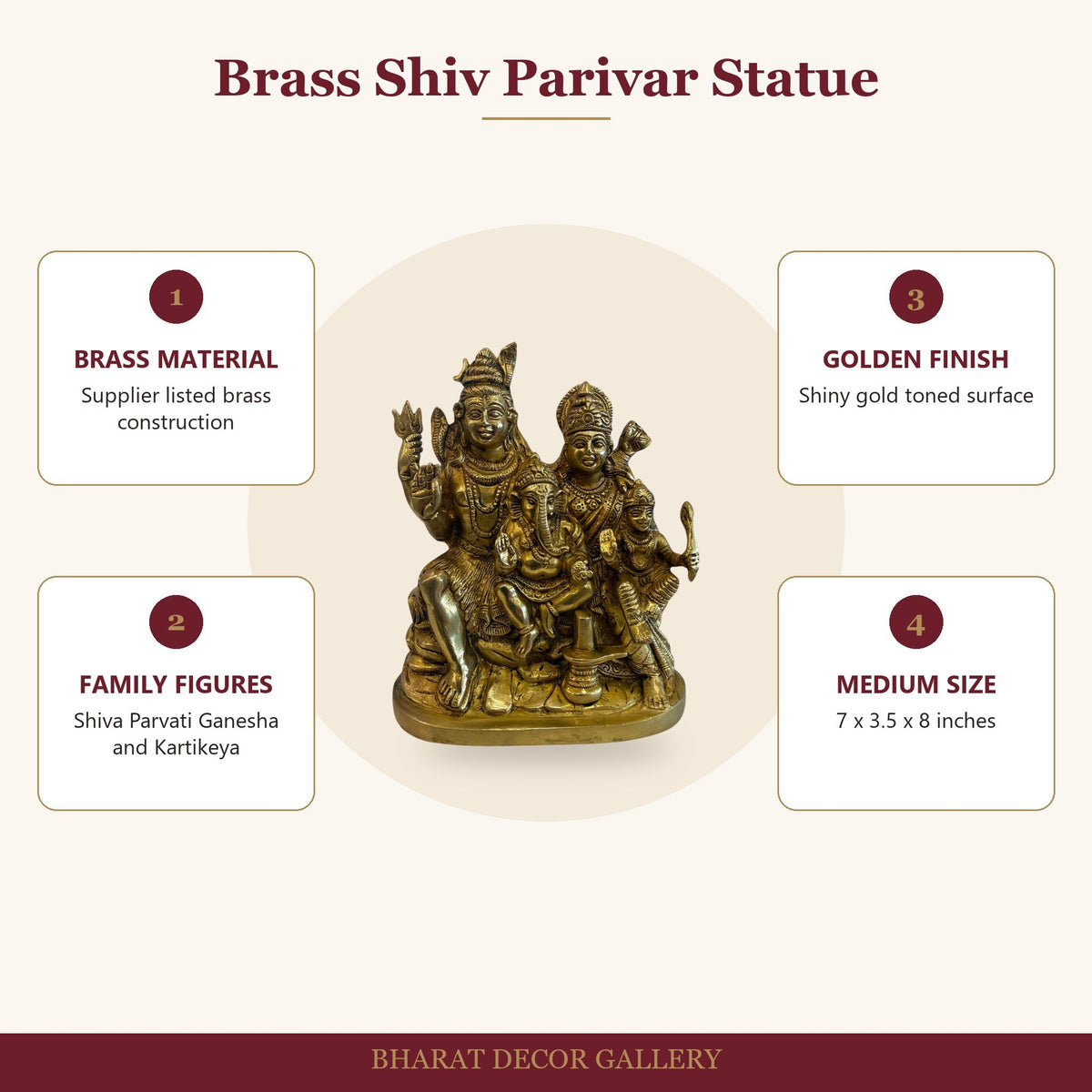 Brass Shiv Parivar Statue - Medium - features