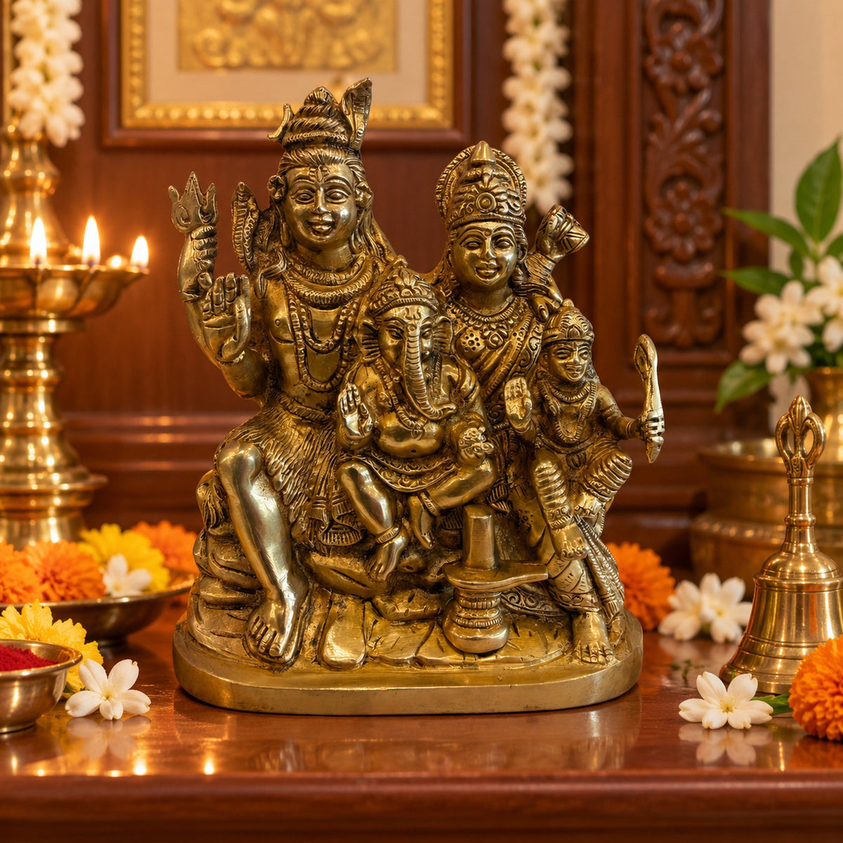 Brass Shiv Parivar Statue - Medium room decor idea