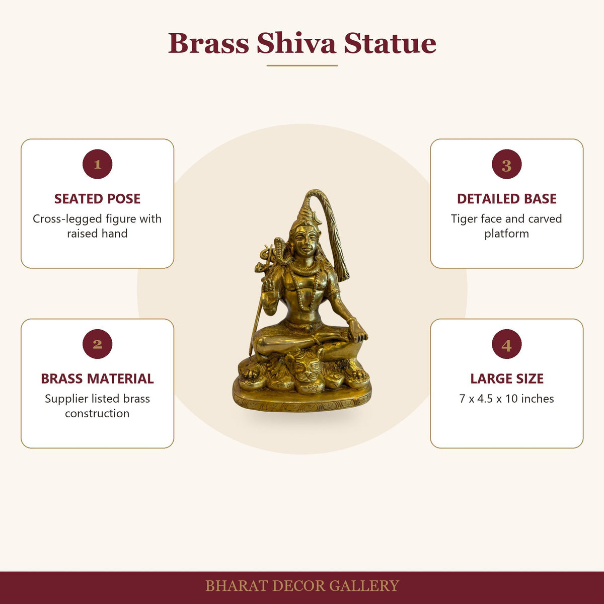 Brass Shiva Statue - Large - features