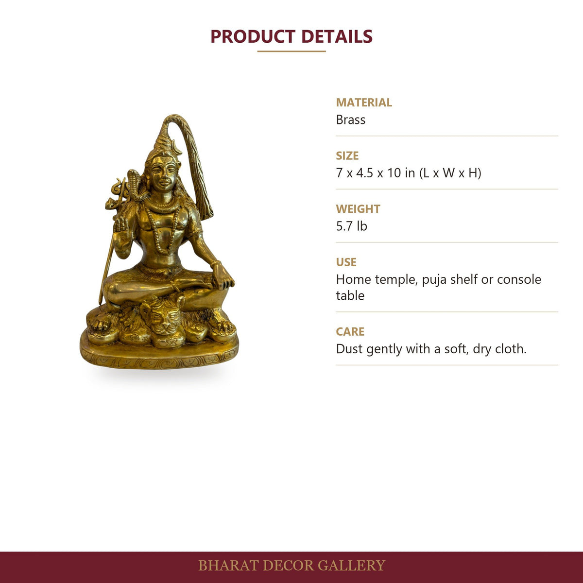 Brass Shiva Statue - Large - size and details