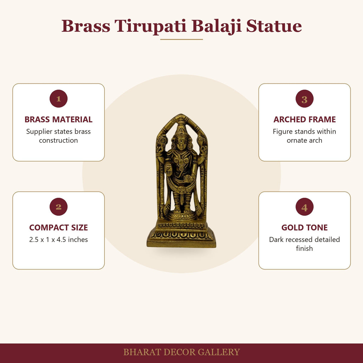 Brass Tirupati Balaji Statue - 4.5 Inch - features