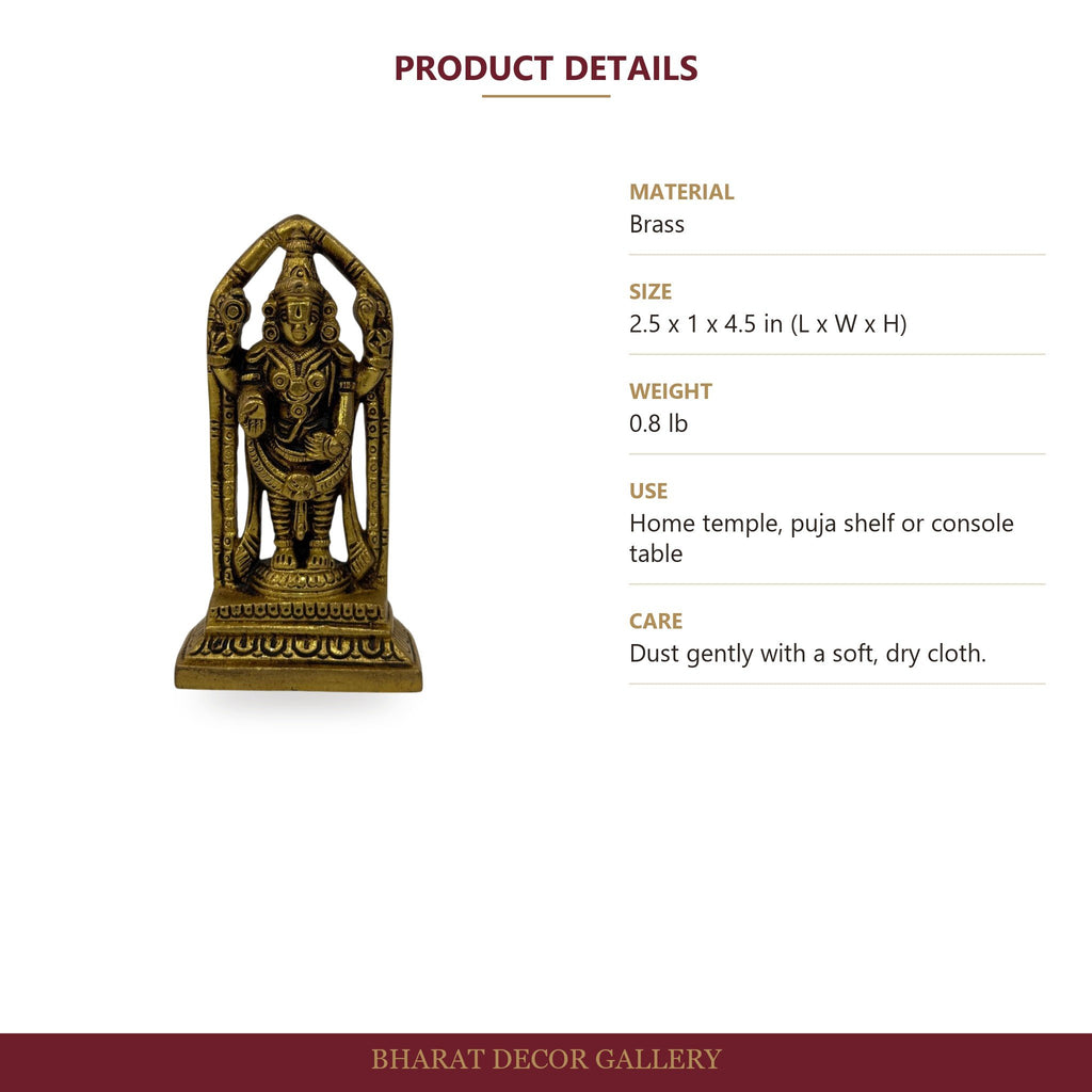 Brass Tirupati Balaji Statue - 4.5 Inch - size and details