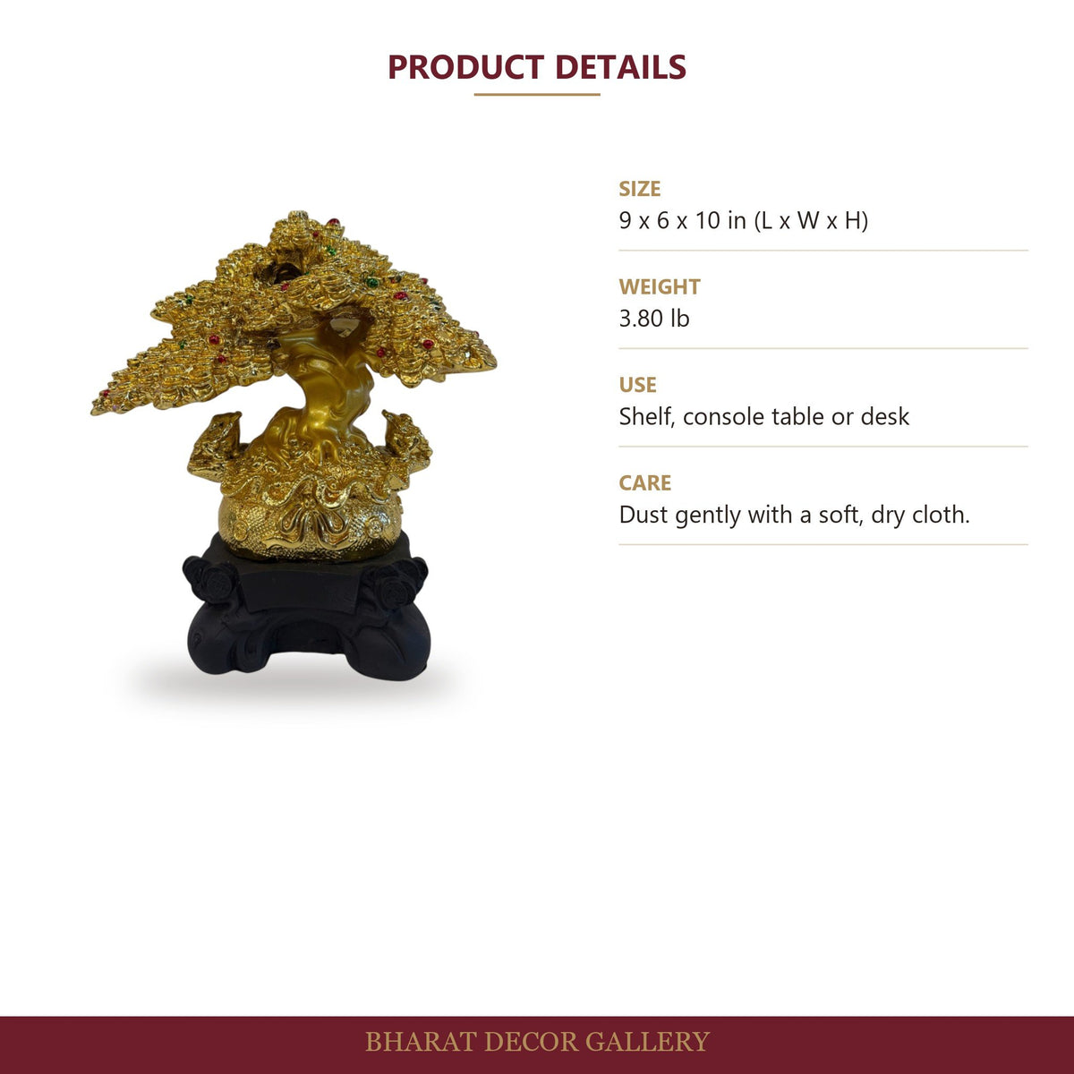 Gold Tone Coin Tree Figurine on Black Base - size and details