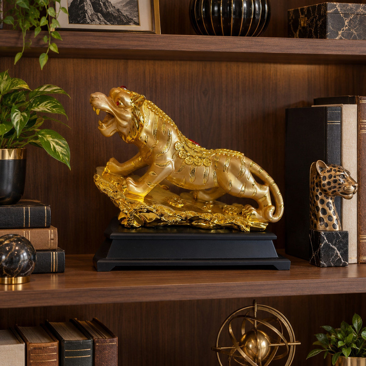 Gold-Tone Tiger Figurine on Base - Large room decor idea
