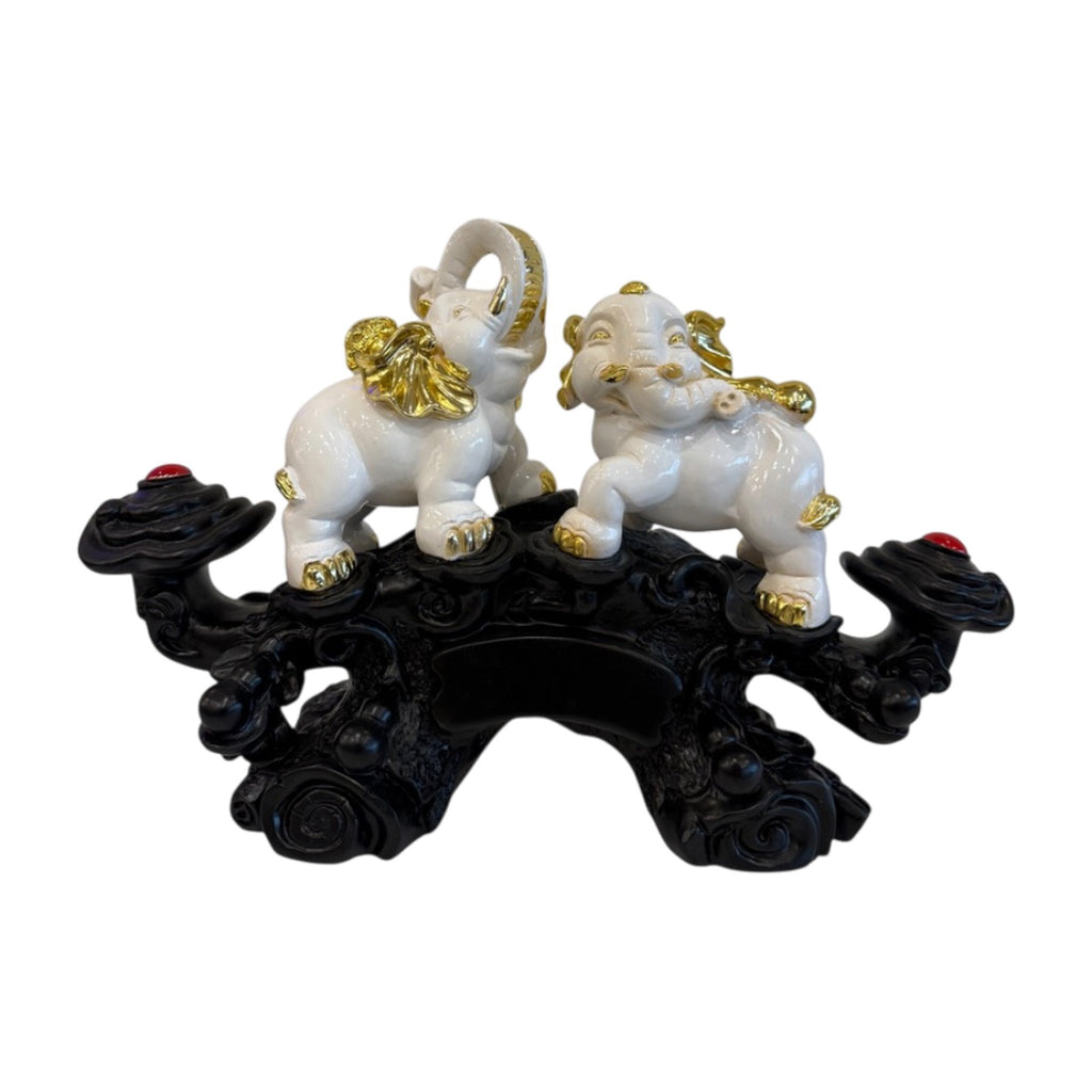 White Elephant Figurine on Black Bridge Base