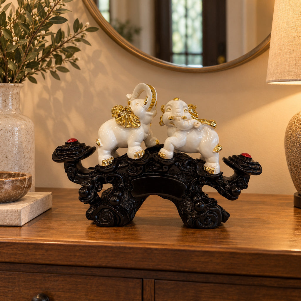 White Elephant Figurine on Black Bridge Base room decor idea