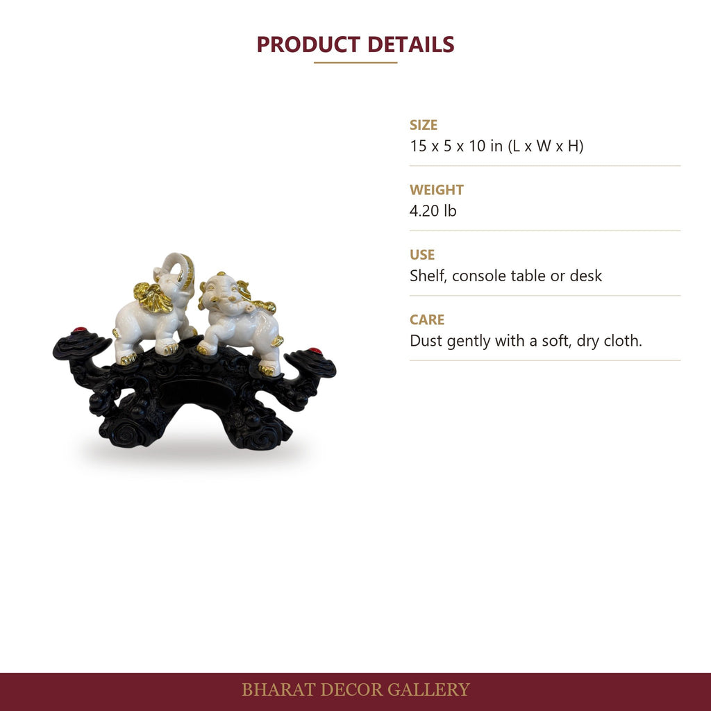 White Elephant Figurine on Black Bridge Base - size and details